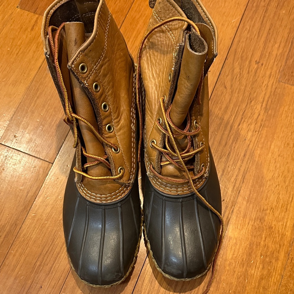 L.L. Bean Tan and Brown Bean Boots Leather Duck Boots